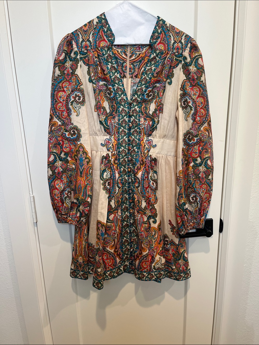 Zimmermann Cream Long Sleeve Paisley-Print Boho Dress